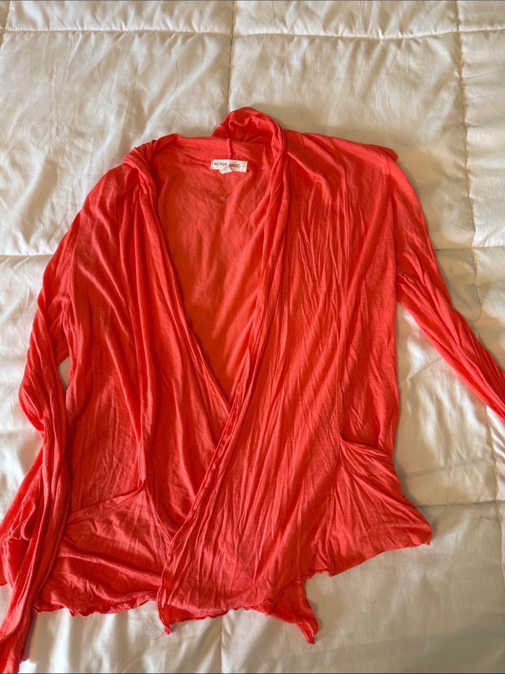 Active Basic Coral Draped Wrap Cardigan